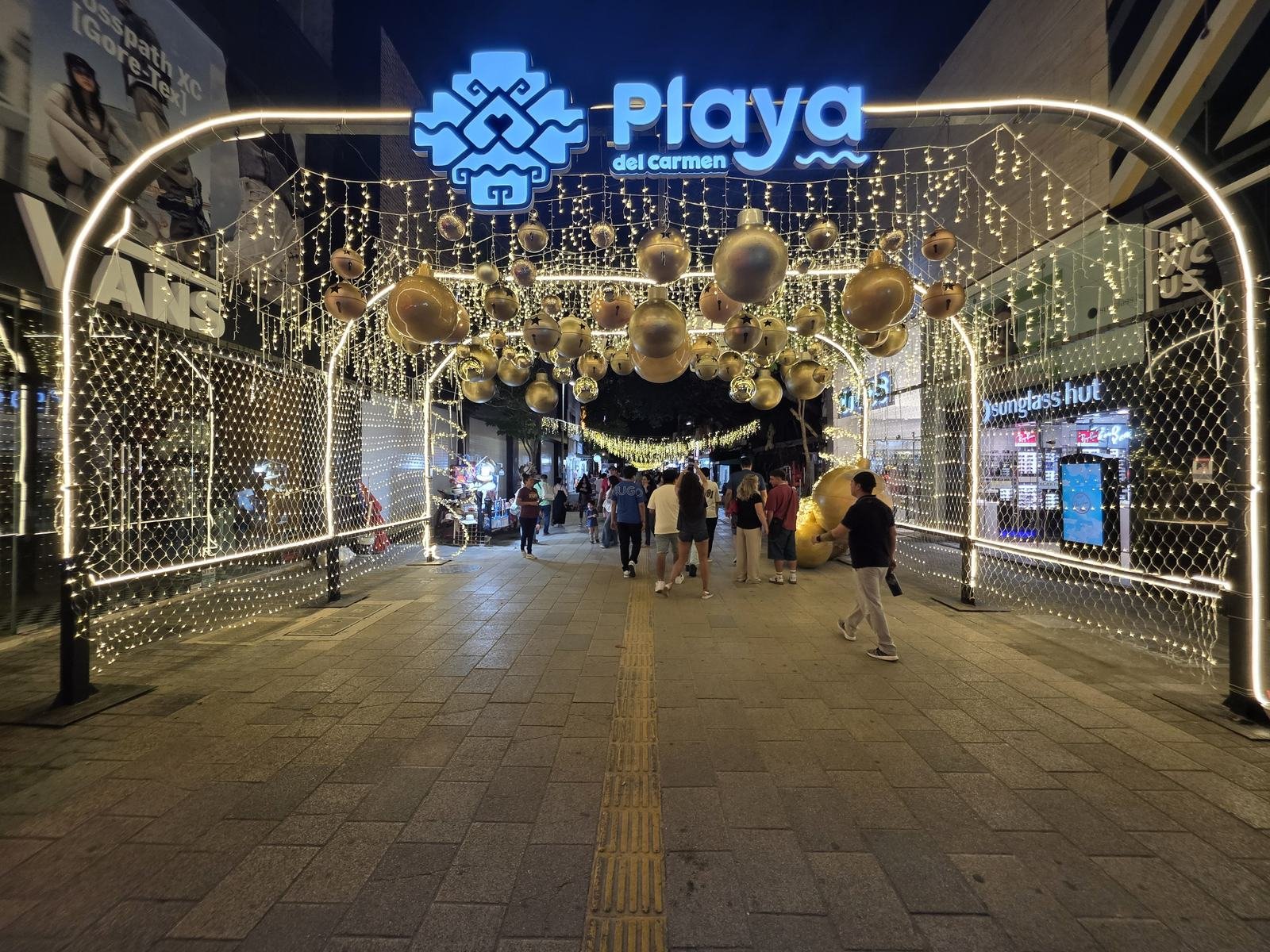 Fifth Avenue in Playa del Carmen lit up for the holidays in December